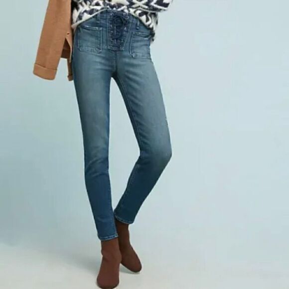 McGuire For Anthropologie Isabeli Lace Up Skinny Jeans Size 27 - Picture 3 of 13